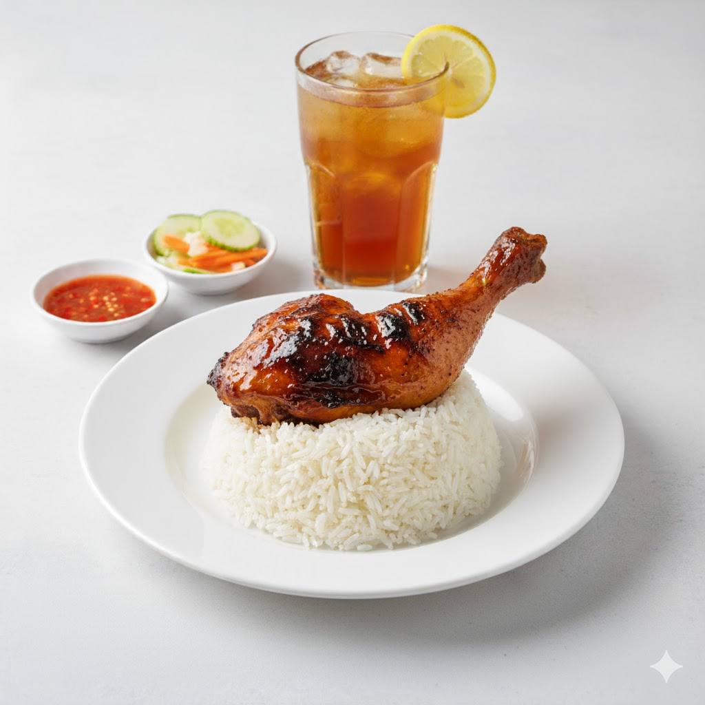 Fried chicken with rice + ice lemon tea 
