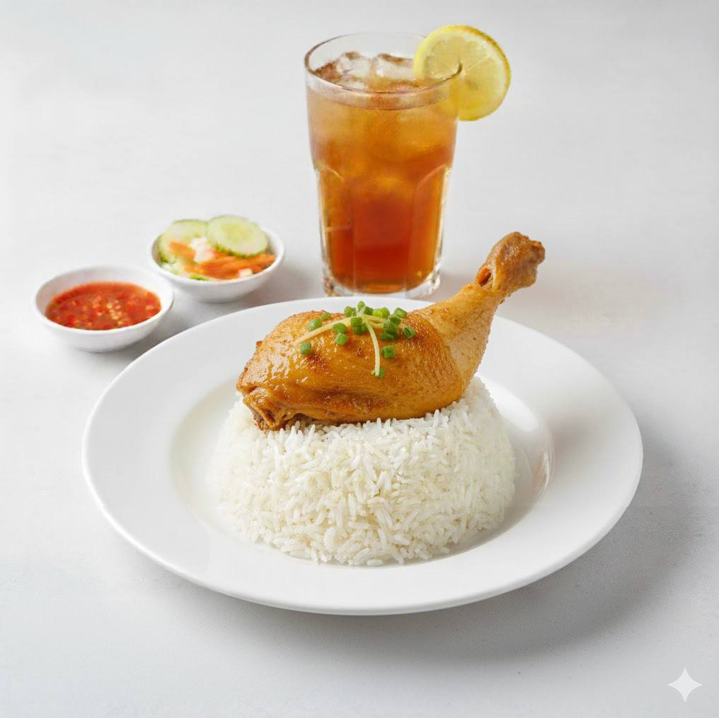 Boiled chicken with rice + ice lemon tea