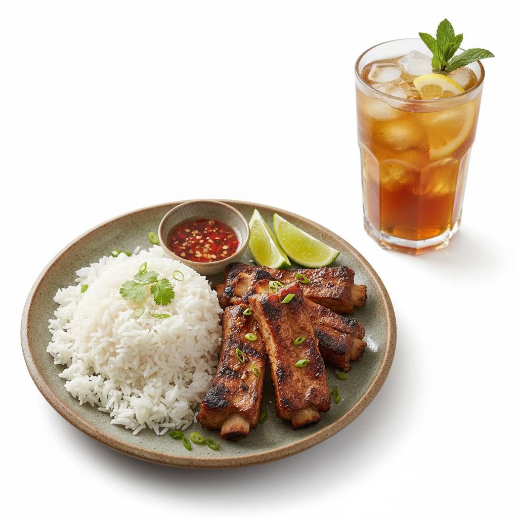 Pork ribs with rice + ice lemon tea