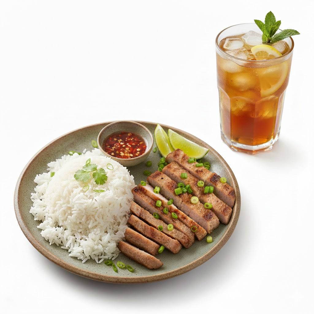 Grilled pork(rice)+ice lemon tea